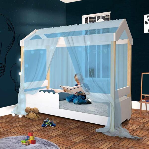 Mini Cama Montessoriana Casinha Branca Com Colchão E Led E Vo