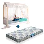 Mini Cama Montessoriana Casinha Branco/menta Com Led E Voal B