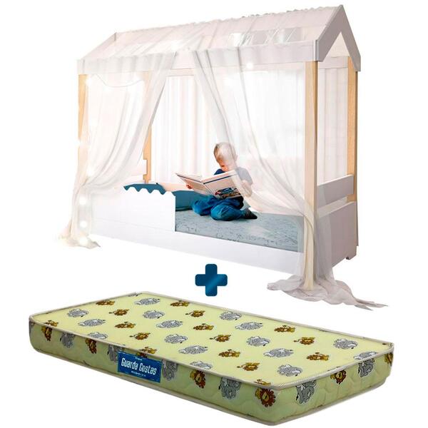 Mini Cama Montessoriana Casinha Com Led E Voal Branco Jhulia
