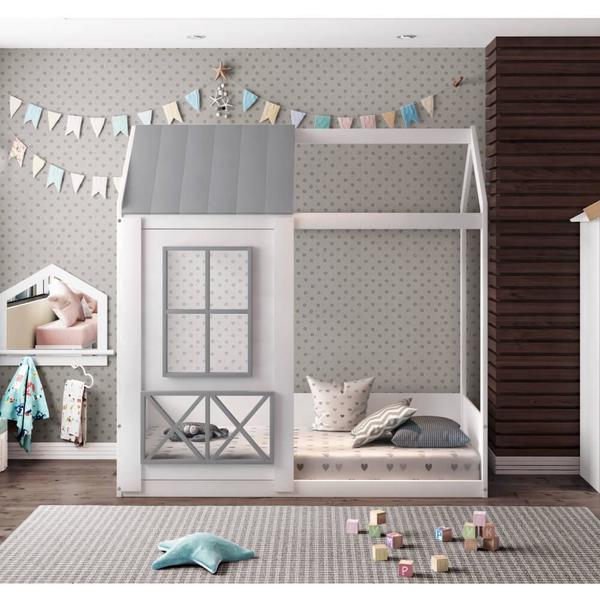 Mini Cama Montessoriano Com Telhado Casinha Garden - Branco/