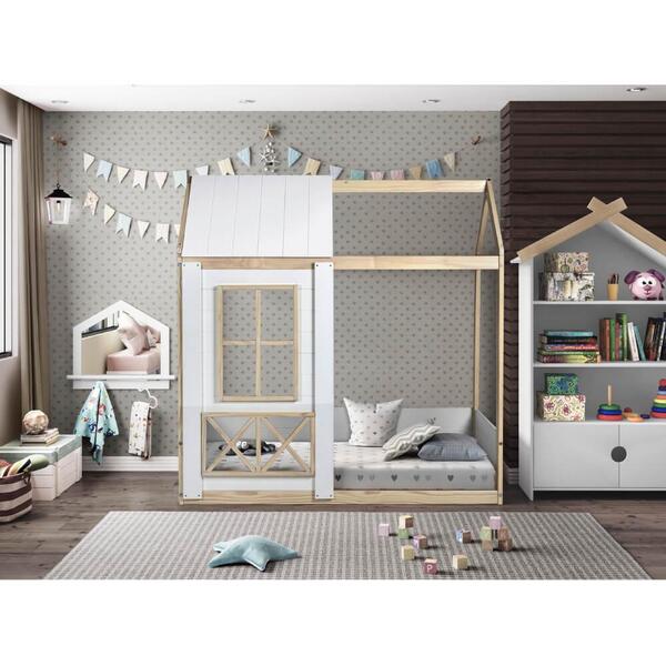 Mini Cama Montessoriano Reversível Com Telhado Casinha Garden