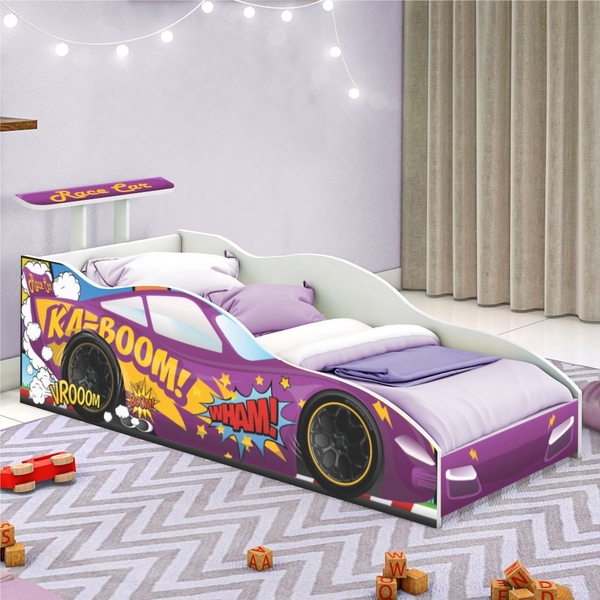 Mini Cama Piloto Carro Lilás Com Colchão