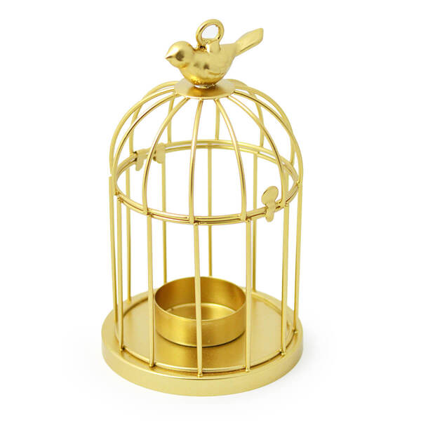 Mini Castiçal Gaiola Passarinho Vela Redonda Pequena Ouro