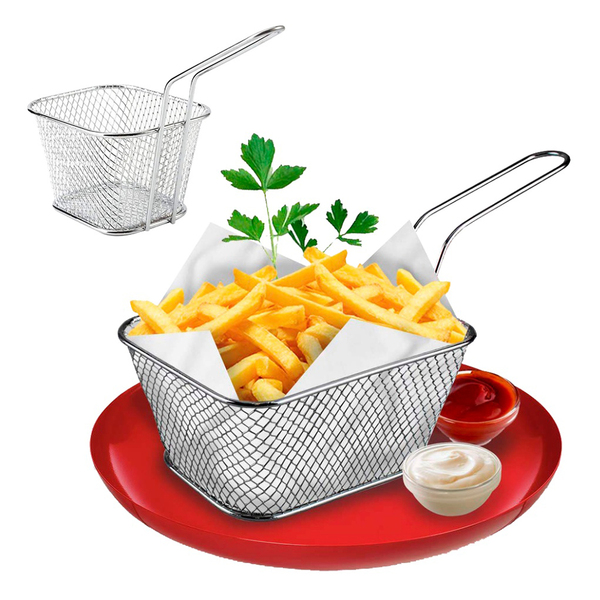 Mini Cesto Fritura Servir Porções Quentes Batata Frita 10cm