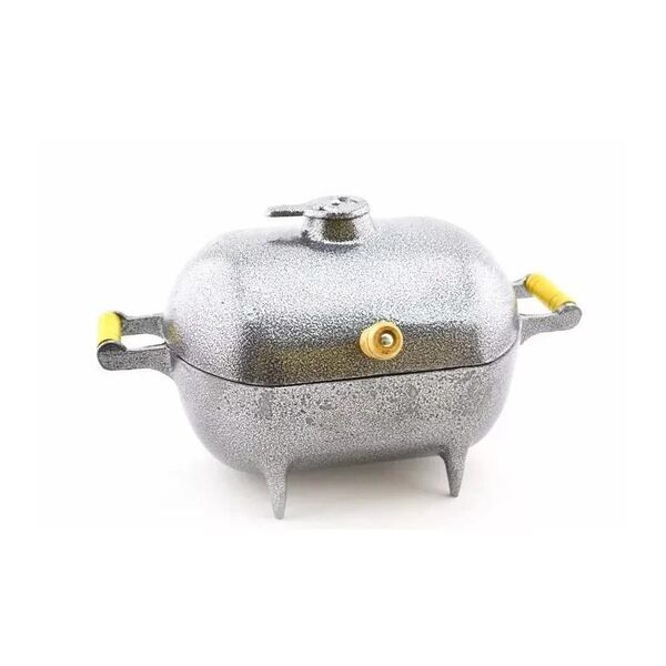 Mini Churrasqueira A Bafo Alumínio Fundido Craqueada Prata