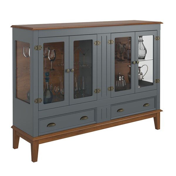 Mini Cristaleira De Madeira Maciça 4 Portas Cinza - fundo amê