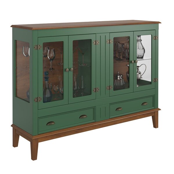 Mini Cristaleira De Madeira Maciça 4 Portas Verde - Fundo Amê