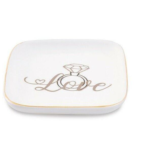 Mini Prato Love Em Cerâmica Branco E Dourado 11343 Mart