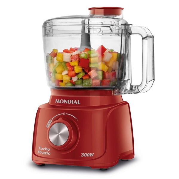 Mini Processador De Alimentos 300 Watts Vermelho Turbo Pratic