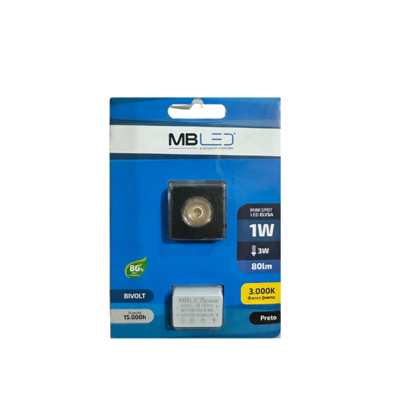 Mini Spot Led De Embutir Quadrado 1w 3000k Preto