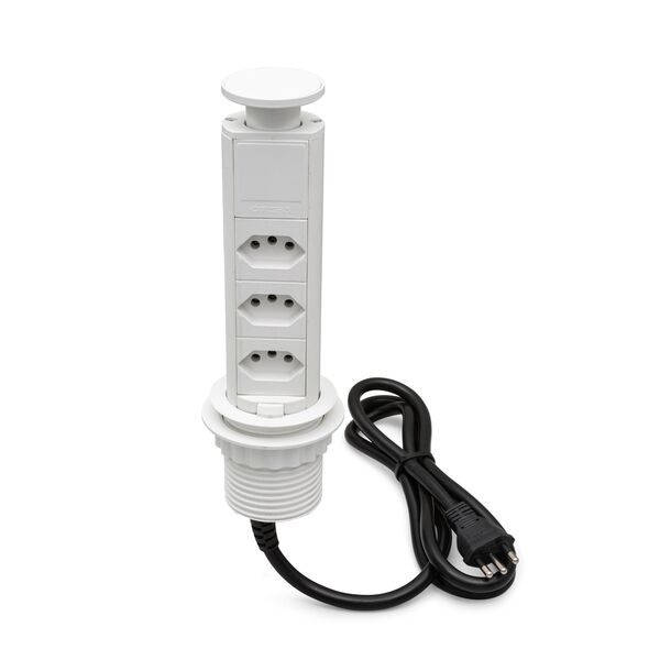 Mini Totem Manual com Cabo de 1,6m Branco 3 Tomadas Duto QTMov