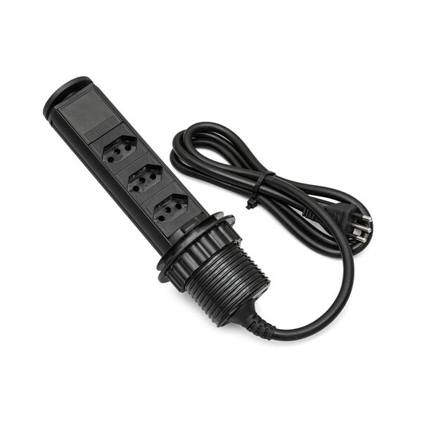 Mini Totem Manual com Cabo de 1,6m Preto 3 Tomadas Duto QTMov