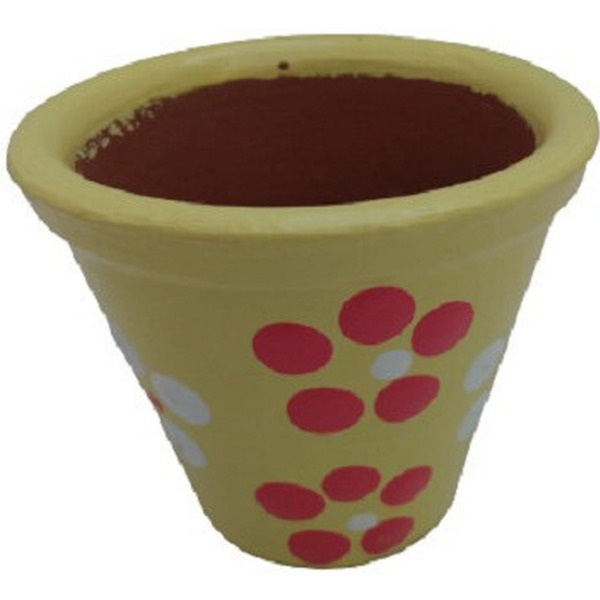 Mini Vaso Barro Cerâmica Amarelo Pintado A Mão