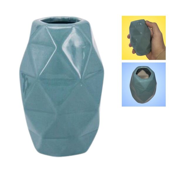 Mini Vaso De Ceramica Azul Turquesa Relevo Mesa Sala Quarto