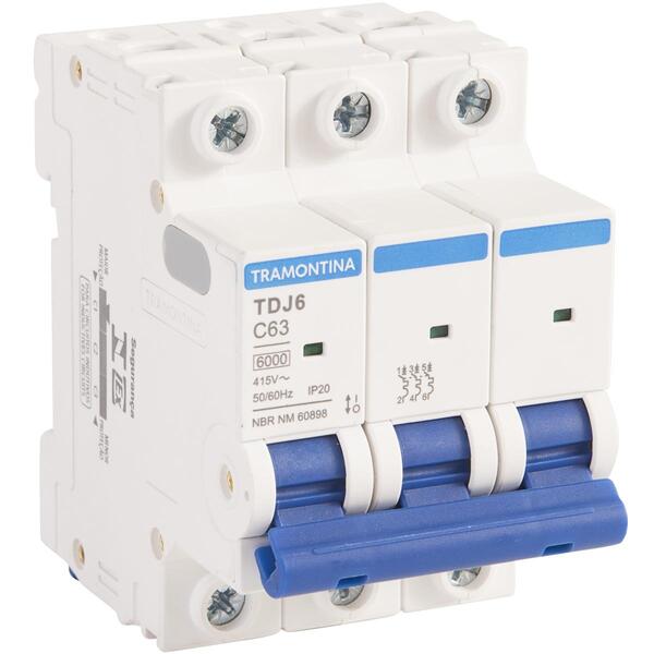 Minidisjuntor Tdj6ka 3 P 63 A Curva C Tramontina