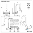 Misturador Cozinha Conic Tubo Flexível Preto Parede 2 Jatos