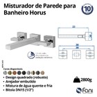Misturador Para Lavatório De Parede Horus 450 1878 Preto Fosc