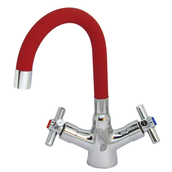 Misturadora Metal Malta, Lavatório, 1/4", Bica Móvel Vermelh