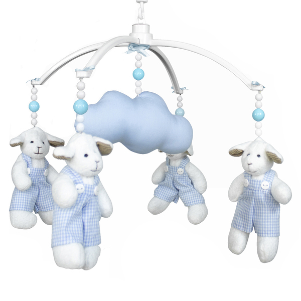 Móbile Musical Carneiro Azul E Nuvem Quarto Bebê
