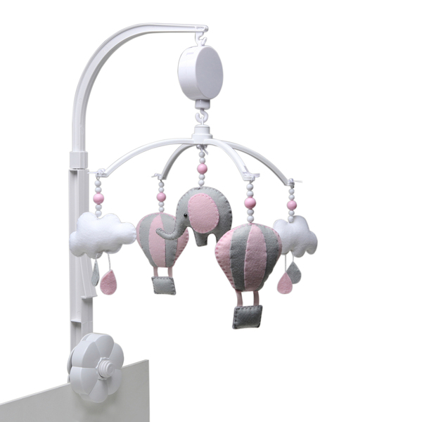 Móbile Musical Elefante Balão Rosa Quarto Bebê