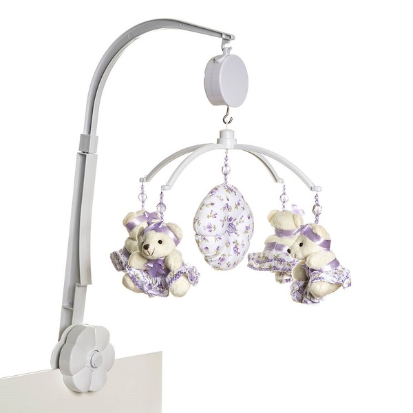Móbile Musical Ursinha De Tiara Lilás Quarto Bebê