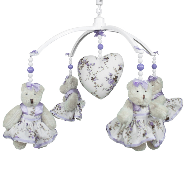 Móbile Musical Ursinha Lilás Provençal E Coração Quarto Bebê