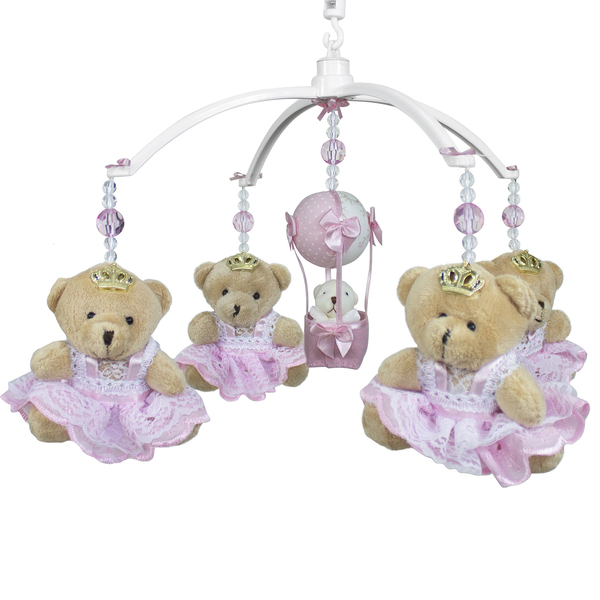 Móbile Musical Ursinha Princesa E Balão Rosa Quarto Bebê
