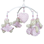 Móbile Musical Ursinha Rosa Chevron E Coração Quarto Bebê