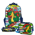 Mochila De Carrinho Dino Saur Kit Com Lancheira E Estojo Port