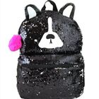 Mochila Escolar Lantejoula Cachorro Paetês Brilho Preto E Pra