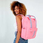 Mochila Menina Costas Escolar Bolsa C/ Bolso Lateral Listras