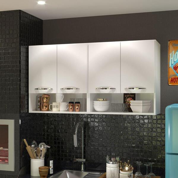 Módulo Aéreo 4 Portas 2 Nichos Armário Cozinha Quarto Branco