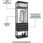 Módulo Closet 3 Gavetas E Cabideiro Clothes 700  Grafite