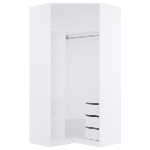 Módulo Closet Canto 6 Prateleiras, 3 Gavetas, 1 Cabideiro 236x111,8x111,8cm Branco Prime Luciane