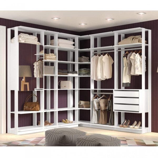 Módulo Closet Com Espelho 2 Portas 3 Gavetas  Branco Tx