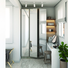 Módulo Closet com Cabideiro Gaveteiro e Porta Dobradiça Espelhada Legno Crema 236x80,4x54,5cm Prime Luciane