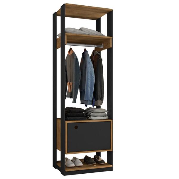 Módulo Guarda Roupa Closet Com 1 Porta Titan Preto Velluto/fr