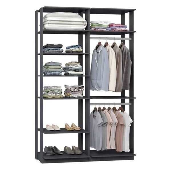 Módulo Para Closet 6 Prateleiras 2 Cabideiros  Grafite