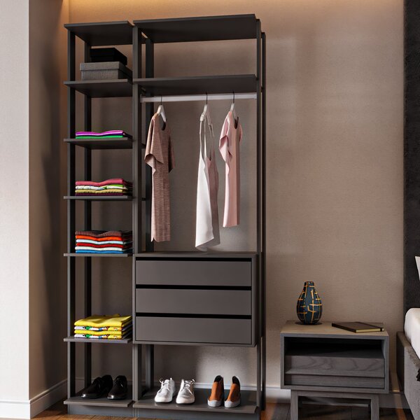 Módulo Para Closet 6 Prateleiras 3 Gavetas  Grafite