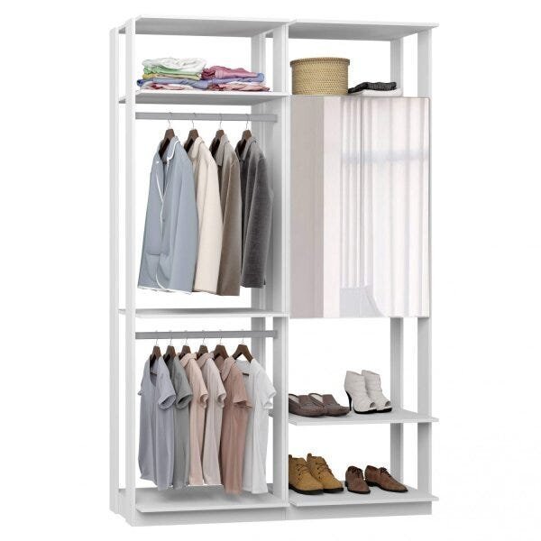 Módulo Para Closet Com Espelho 2 Portas 2 Cabideiros  Branco