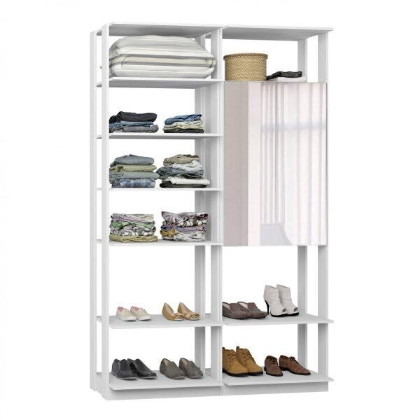Módulo Para Closet Com Espelho 2 Portas 8 Prateleiras  Branco