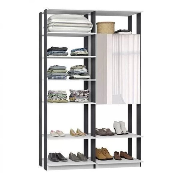 Módulo Para Closet Com Espelho 2 Portas 8 Prateleiras  Branco