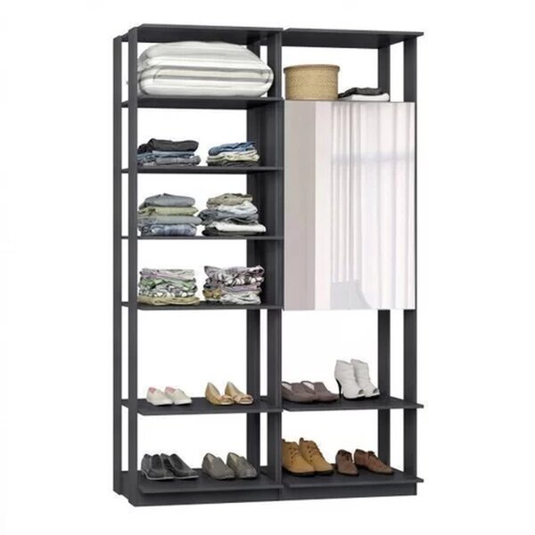 Módulo Para Closet Com Espelho 2 Portas 8 Prateleiras  Grafite