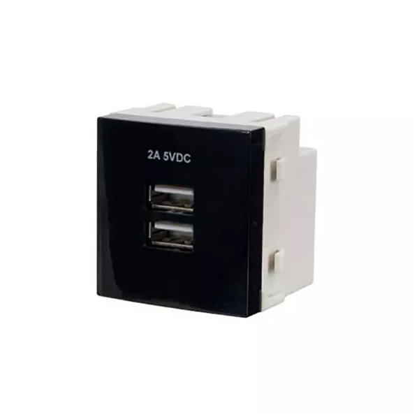 Módulo Tomada Dupla Carregador Usb 2a Bivolt Sleek Preto
