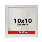 Moldura 10x10cm Com Vidro E Fundo Fotos Quadros Retrato Branco