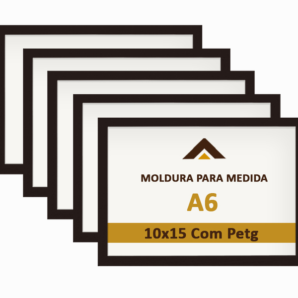 Moldura A6 10x15 Preto Decoração Premium Com Petg 5 unidades