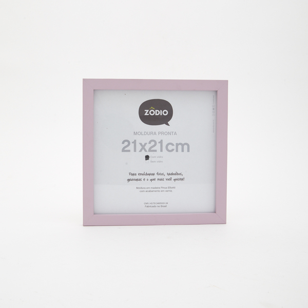 Moldura com vidro lilás 21x21cm em madeira pinus com acabamen