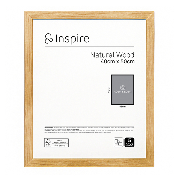 Moldura com Vidro Wood 40x50cm Madeira Natural
