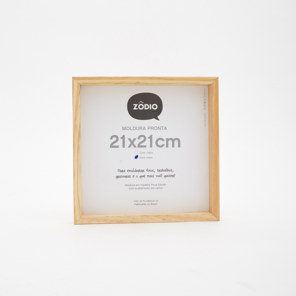 Moldura pronta 21x21cm em madeira pinus com acabamento em ver