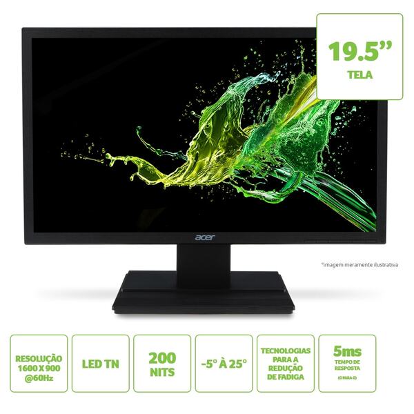 Monitor Acer 19.5" Led V206hql Vga + Hdmi Um.iv6aa.a11
